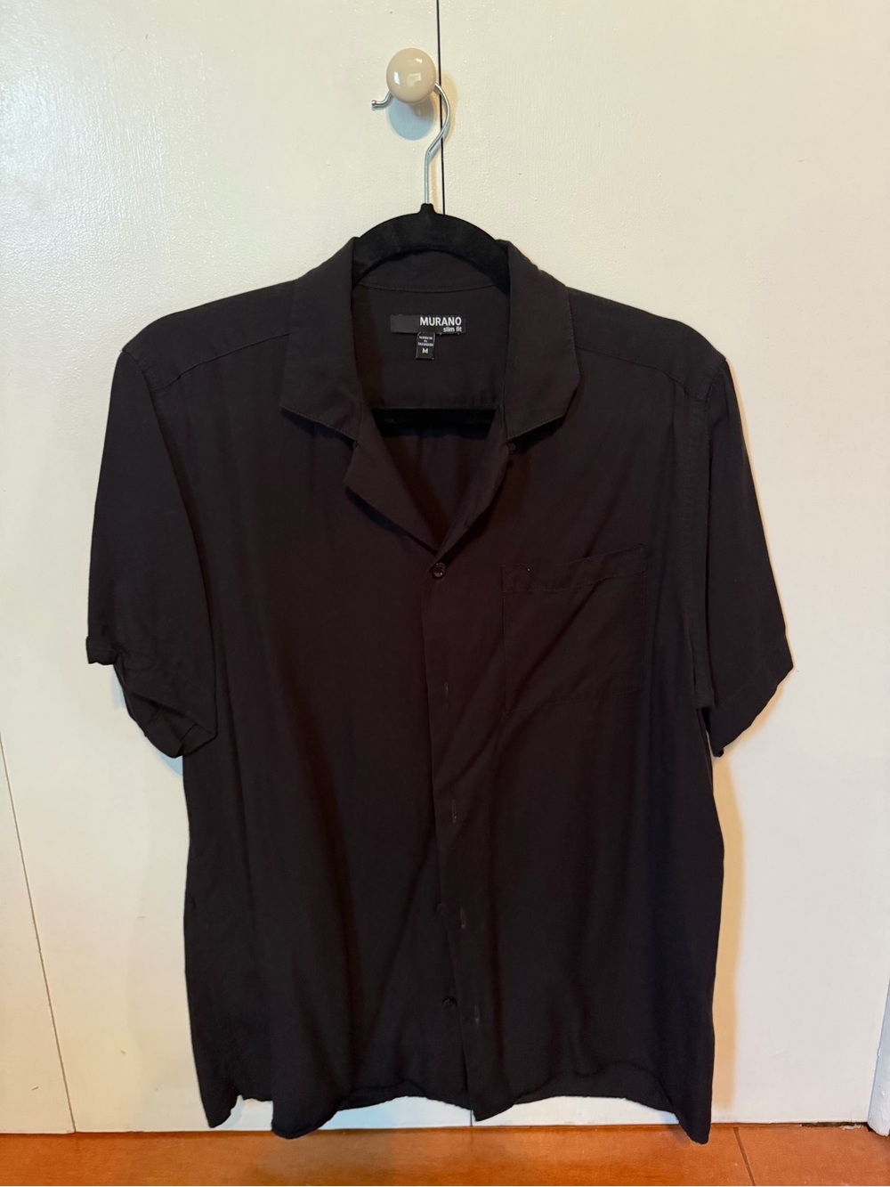Murano Black Short-Sleeve Camp-Collar Button-Down Shirt